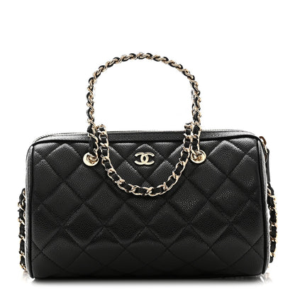 Caviar Quilted Barrel Clutch With Chain  Black
