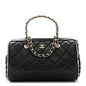Caviar Quilted Barrel Clutch With Chain  Black