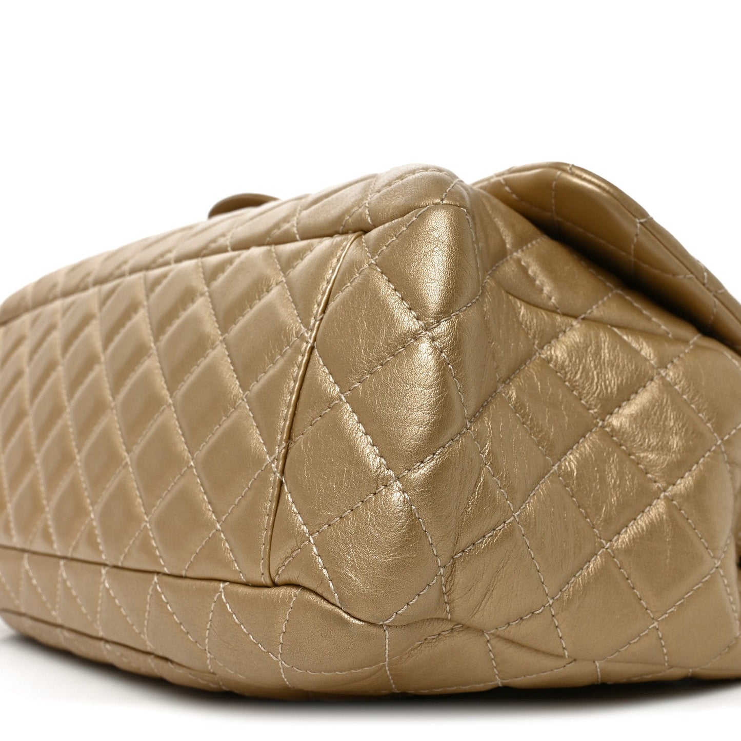 Metallic Calfskin Quilted Small XXL Travel Flap Bag Gold