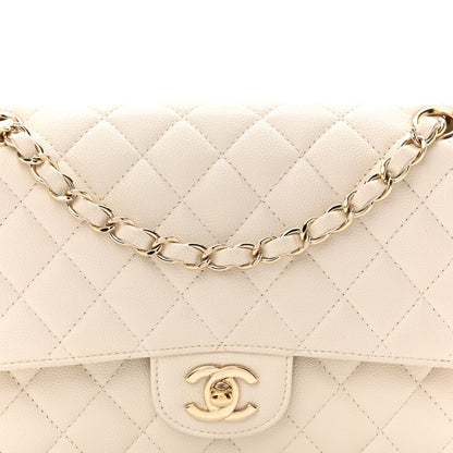 Caviar Quilted Medium Double Flap White