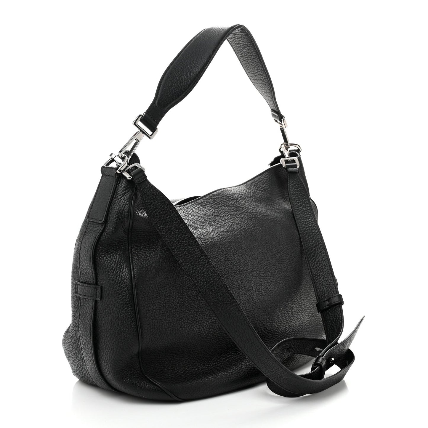 Grained Calfskin Saddle Soft Bag Black