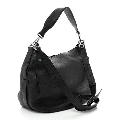 Grained Calfskin Saddle Soft Bag Black