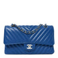 Caviar Chevron Quilted Medium Double Flap Blue