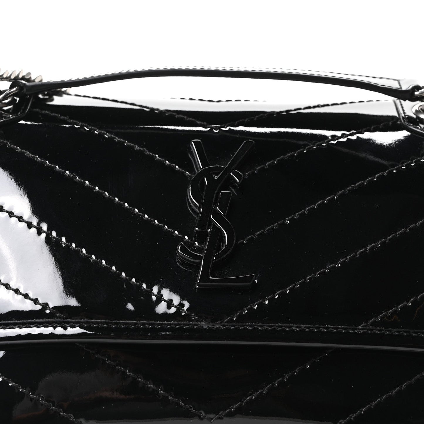 Patent Calfskin Matelasse Monogram Baby Niki Chain Satchel Black