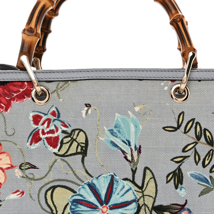 Canvas Cellarius Calfskin Flora Knight Medium Bamboo Shopper Tote Light Blue