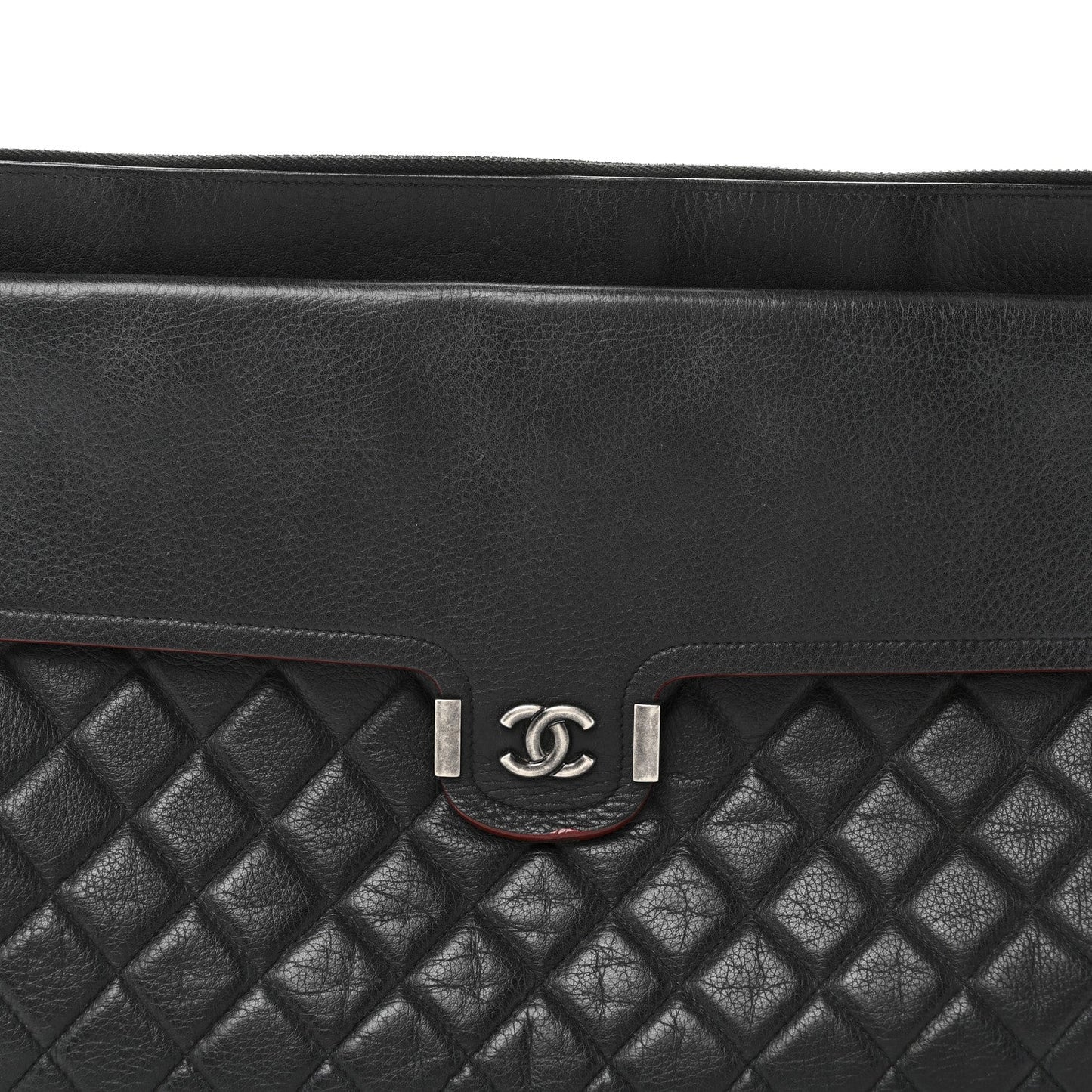 Grained Calfskin Quilted Large Archi Chic Cosmetic Case Navy