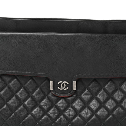 Grained Calfskin Quilted Large Archi Chic Cosmetic Case Navy