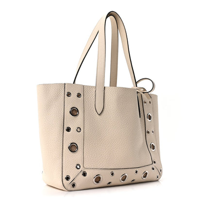 Grainy Calfskin Studded Small Nellcote Shopping Tote White