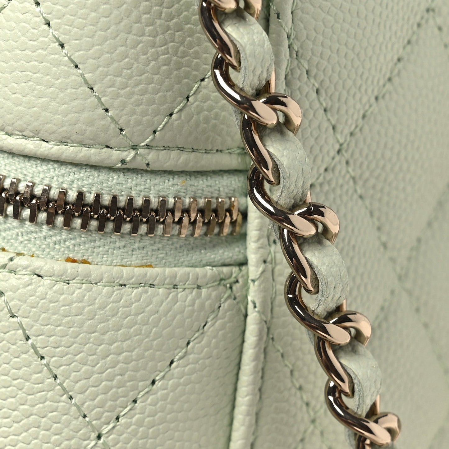 Caviar Quilted Phone Holder With Chain Light Green