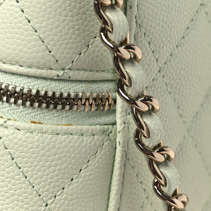 Caviar Quilted Phone Holder With Chain Light Green