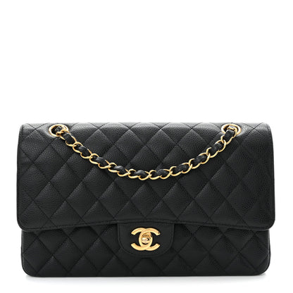 Caviar Quilted Medium Double Flap Black