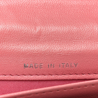 Lambskin Camellia Embossed Large Brilliant Flap Wallet Pink