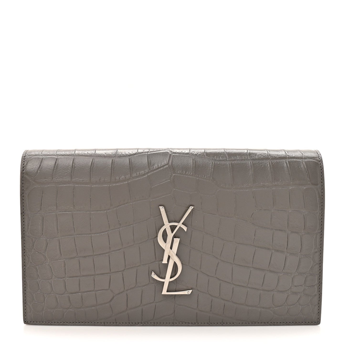 Croc Embossed Calfskin Classic Kate Monogram Clutch Fog