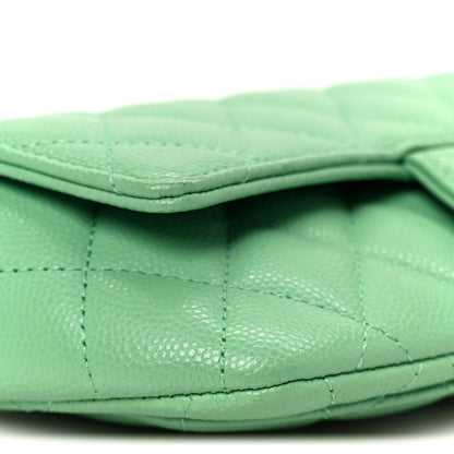 Caviar Quilted Flap Phone Holder With Chain Green