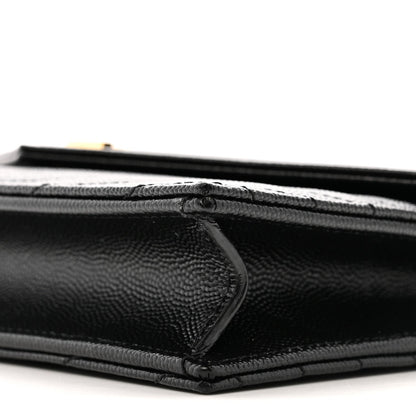 Grain De Poudre Matelasse Chevron Monogram Envelope Chain Wallet Black
