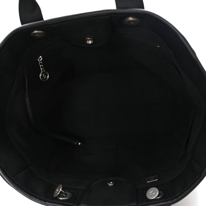 Canvas Calfskin Striped Medium Deauville Tote Black White