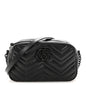 Calfskin Matelasse Monochrome Small GG Marmont Chain Shoulder Bag Black