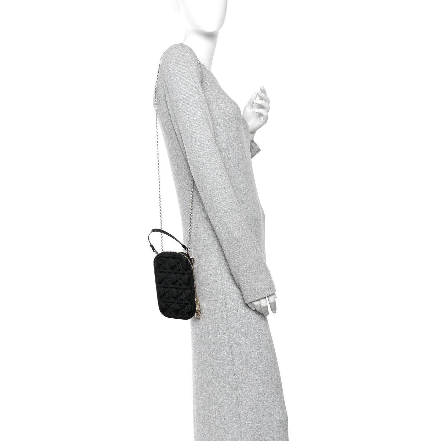 Patent Cannage Lady Dior Phone Holder Black