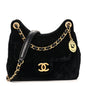 Velvet Quilted Small Wavy CC Hobo Black