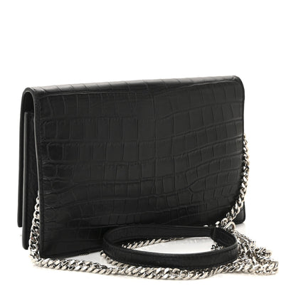 Calfskin Crocodile Embossed Kate Monogram Tassel Chain Wallet Black