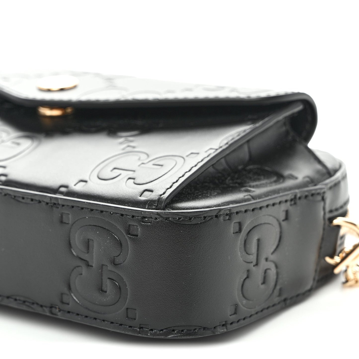 Calfskin GG Super Mini Debossed Chain Wallet Black