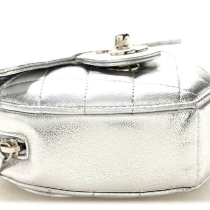 Metallic Lambskin Quilted CC In Love Heart Clutch With Chain Silver