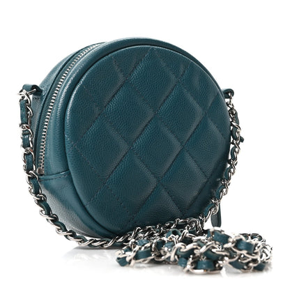 Caviar Quilted Round Clutch With Chain Green