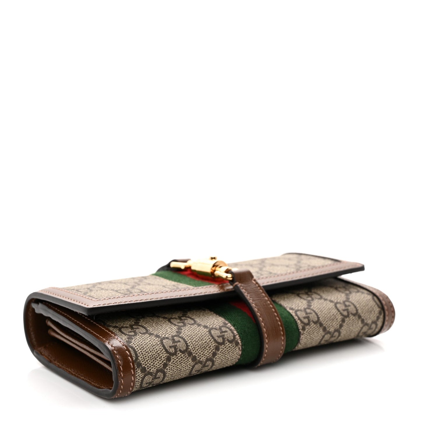 GG Supreme Monogram Azalea Calfskin Web Jackie 1961 Chain Wallet Beige Ebony Brown Sugar
