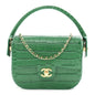 Calfskin Crocodile Embossed Turn Around Mini Flap Emerald