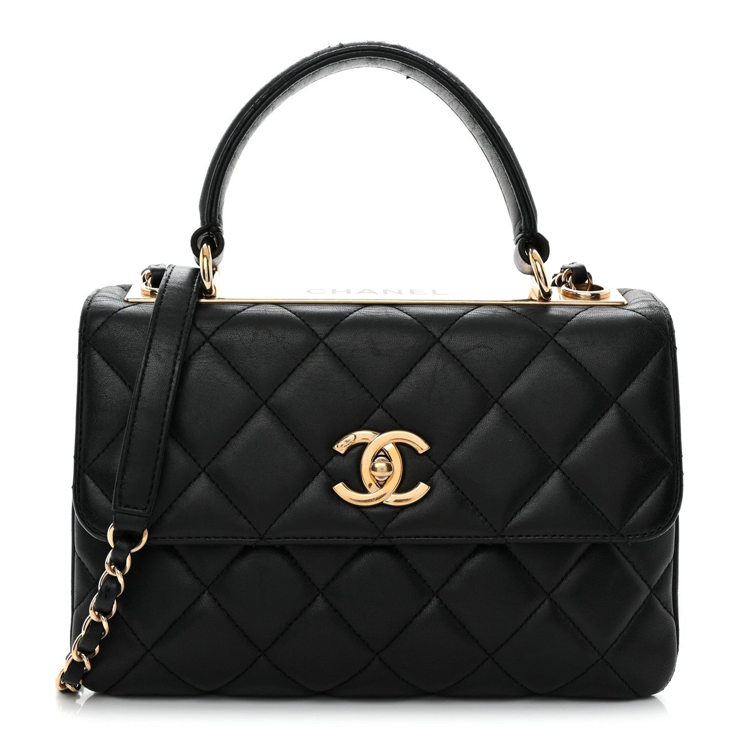 Lambskin Quilted Small Trendy CC Dual Handle Flap Bag Black