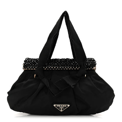 Tessuto Nylon Bead Evening Bag Black
