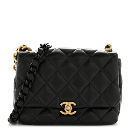 Lambskin Quilted Small Lacquered Chain Flap Black