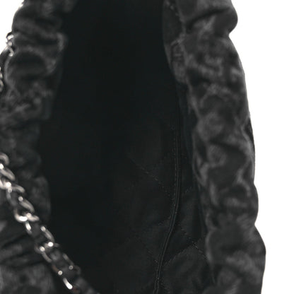 Denim Quilted Floral Print Mini Chanel 22 Black Grey