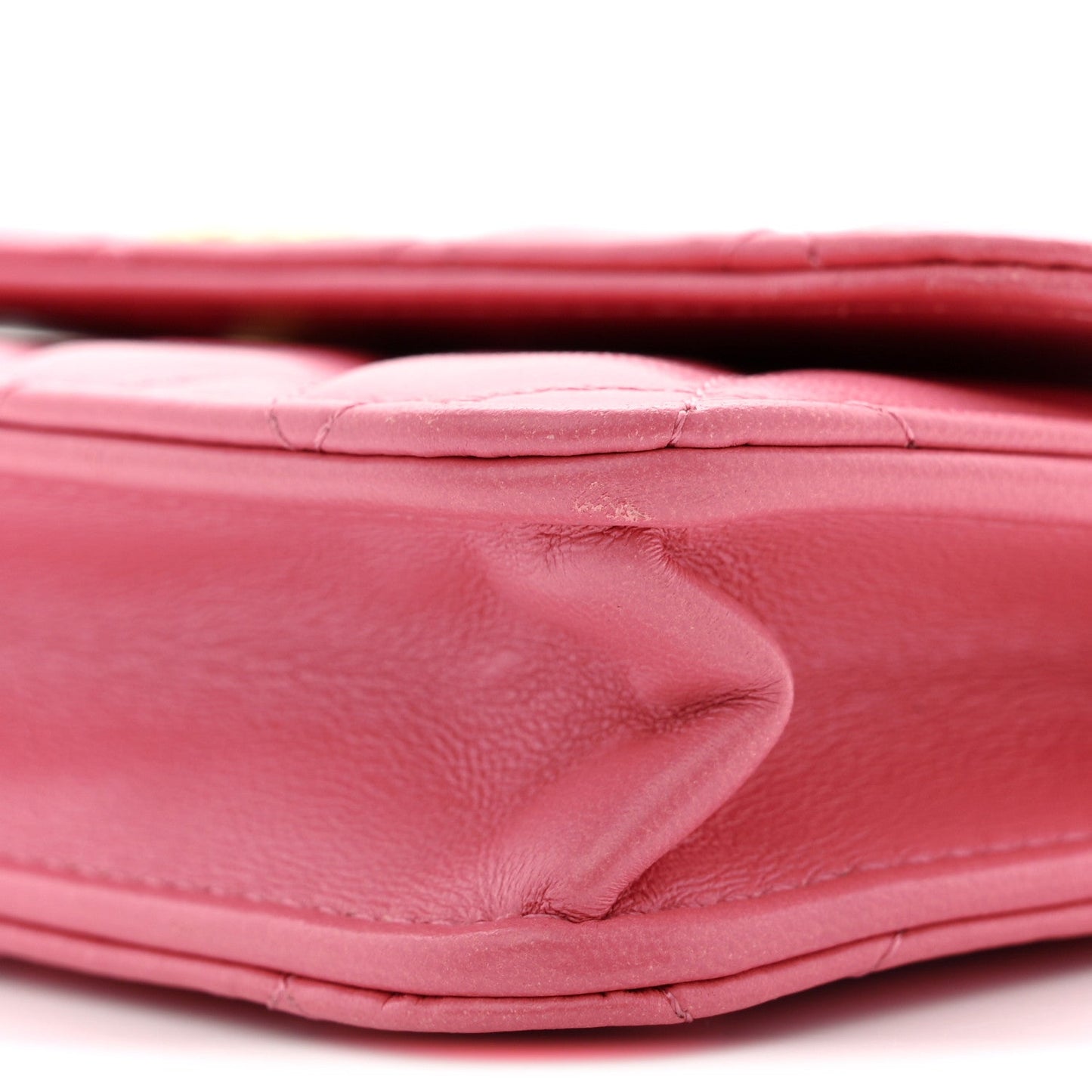 Lambskin Quilted Pillow Crush Flap Phone Holder With Chain Pink