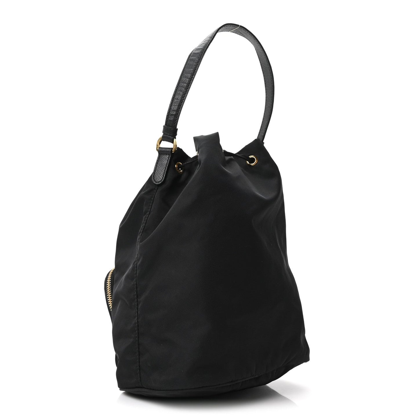 Saffiano Tessuto Nylon Mini Bucket Crossbody Bag Black