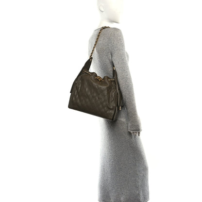 Caviar Quilted Medium Chanel 25 Handbag Dark Khaki