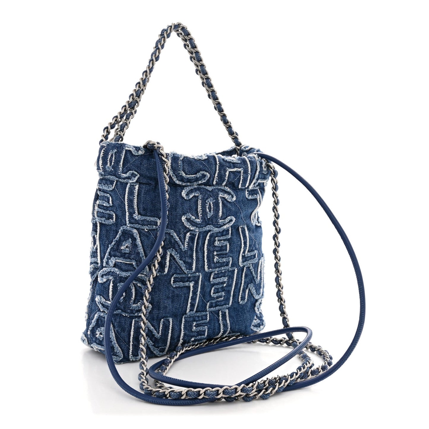 Denim Patchwork Quilted Mini Chanel 22 Blue