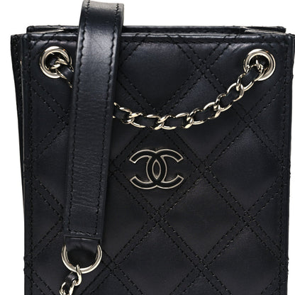 Calfskin Quilted Crossbody CC Phone Holder Black