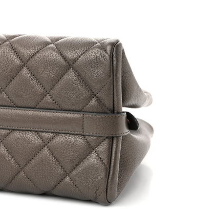 Metallic Goatskin Quilted Large City Rock Shopping Bag Silver