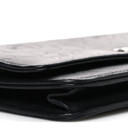 Lambskin Camellia Embossed Wallet on Chain WOC Black