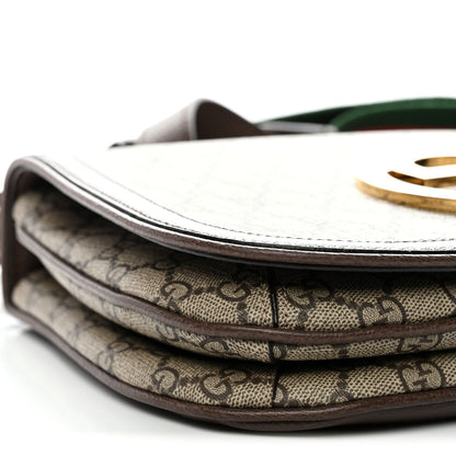 GG Supreme Monogram Textured Dollar Calfskin Web Medium Blondie Top Handle Shoulder Flap Bag Beige Ebony New Acero