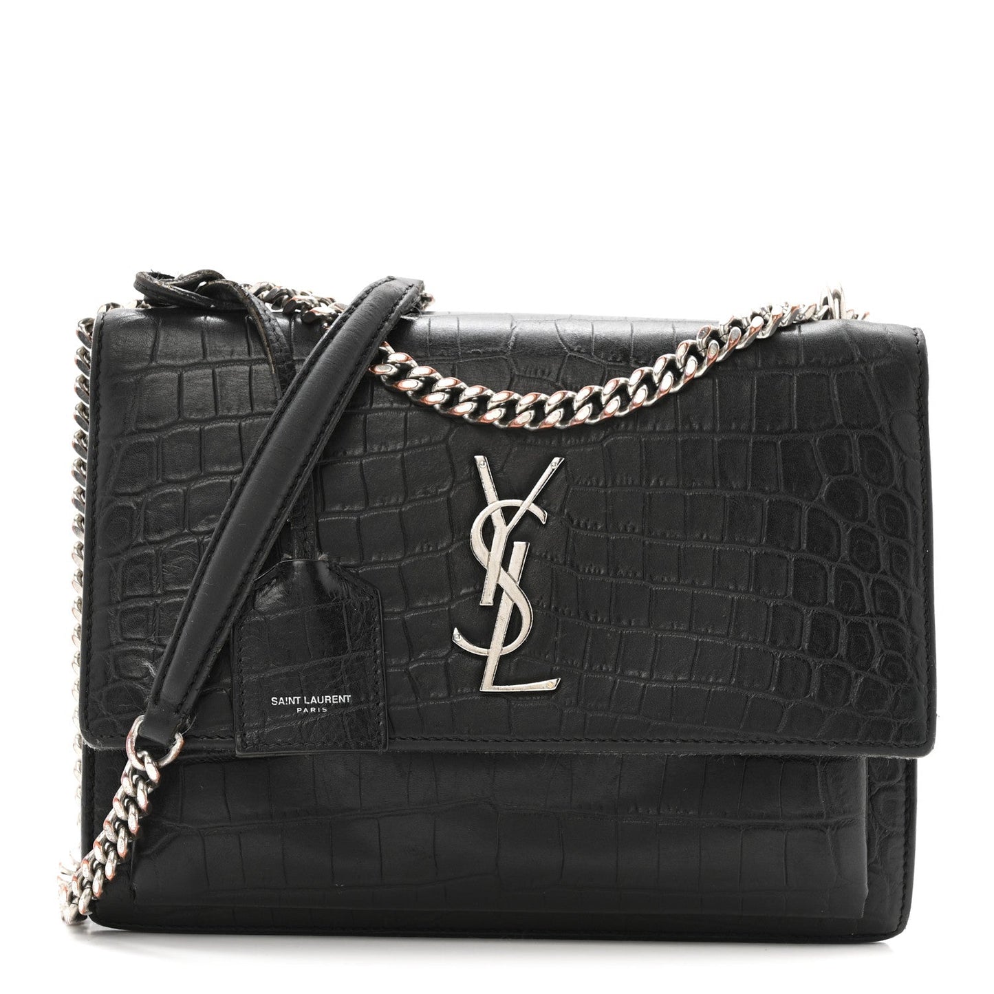Calfskin Crocodile Embossed Medium Monogram Sunset Black