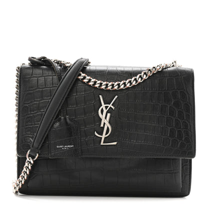 Calfskin Crocodile Embossed Medium Monogram Sunset Black
