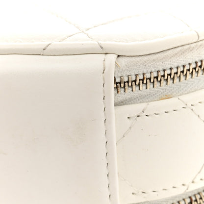 Lambskin Quilted Round Handle With Care Vanity With Chain White