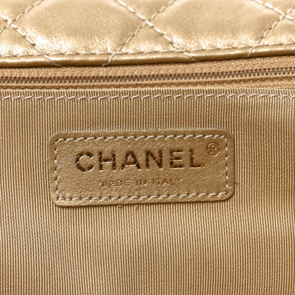 Metallic Calfskin Quilted Small XXL Travel Flap Bag Gold