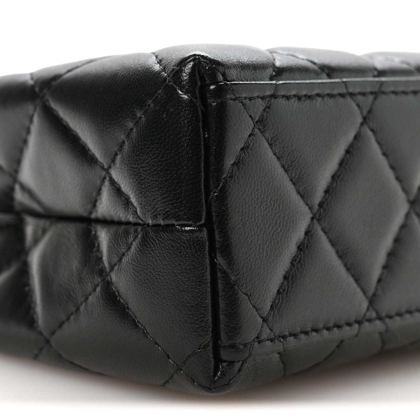 Shiny Aged Calfskin Quilted Nano Kelly Shopper Black