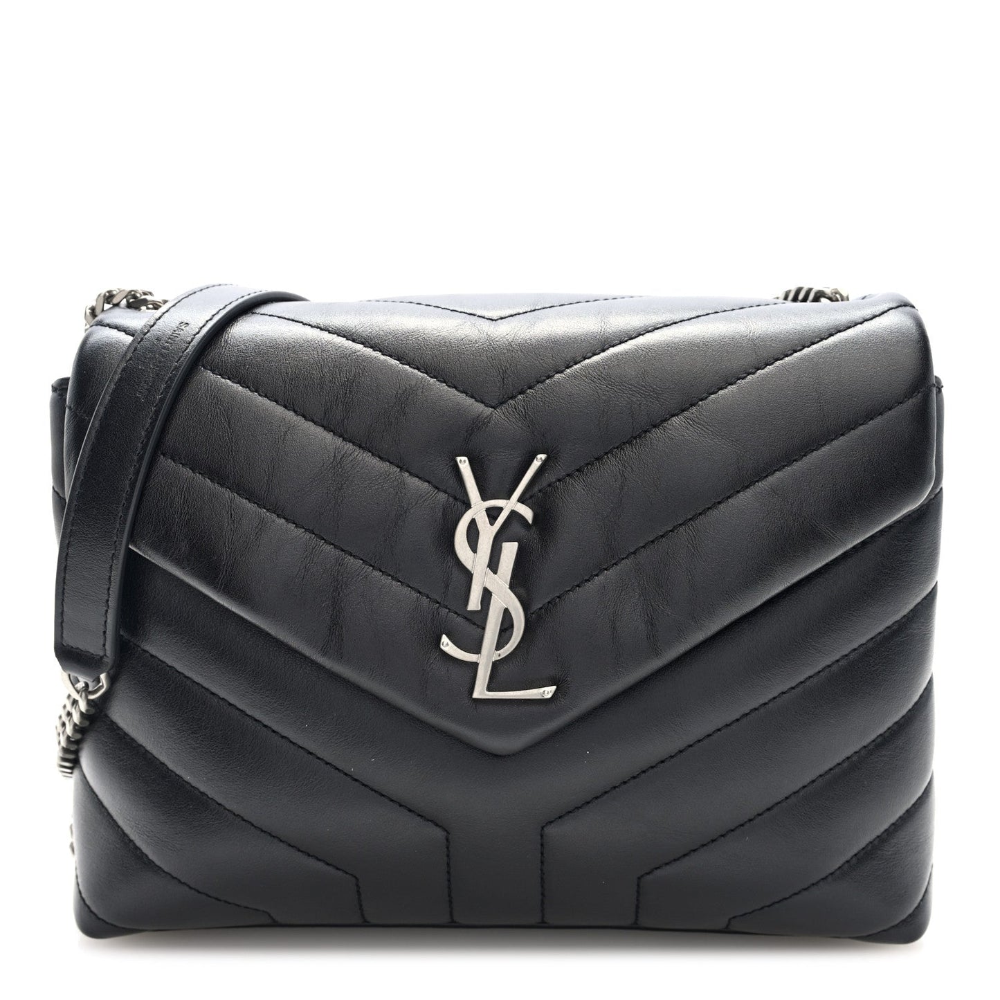 Calfskin Y Quilted Monogram Small Loulou Chain Satchel Black