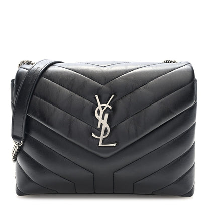 Calfskin Y Quilted Monogram Small Loulou Chain Satchel Black
