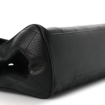 Grained Calfskin Stitched Urban Essentials Small Shopping Bag Black