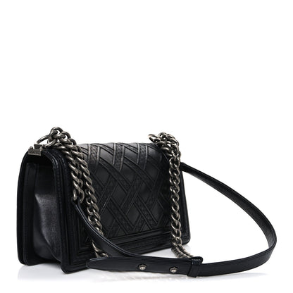 Lambskin Stitched Medium Boy Flap Black